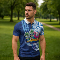 Hawaiian Mele Kalikimaka Zipper Polo Shirt Funny Santa on Whale Island with Kakau Tattoos - Polynesian Pride