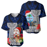 Guam Christmas Baseball Jersey Santa Gift Latte Stone and Sea Turle Mix Hibiscus Chamorro Blue Style LT03