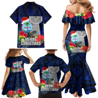 Guam Christmas Family Matching Mermaid Dress and Hawaiian Shirt Santa Gift Latte Stone and Sea Turle Mix Hibiscus Chamorro Blue Style LT03