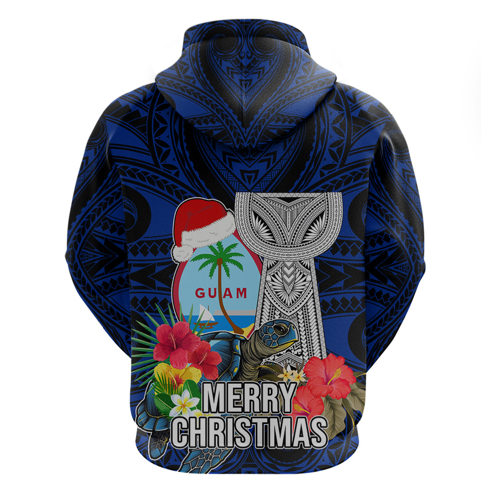 Guam Christmas Hoodie Santa Gift Latte Stone and Sea Turle Mix Hibiscus Chamorro Blue Style LT03