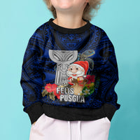 Guam Christmas Kid Ugly Christmas Sweater Santa Gift Latte Stone and Sea Turle Mix Hibiscus Chamorro Blue Style LT03 - Polynesian Pride