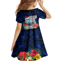 Guam Christmas Kid Short Sleeve Dress Santa Gift Latte Stone and Sea Turle Mix Hibiscus Chamorro Blue Style LT03