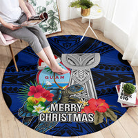 Guam Christmas Round Carpet Santa Gift Latte Stone and Sea Turle Mix Hibiscus Chamorro Blue Style LT03 - Polynesian Pride