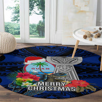 Guam Christmas Round Carpet Santa Gift Latte Stone and Sea Turle Mix Hibiscus Chamorro Blue Style LT03 - Polynesian Pride
