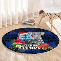 Guam Christmas Round Carpet Santa Gift Latte Stone and Sea Turle Mix Hibiscus Chamorro Blue Style LT03 - Polynesian Pride