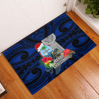 Guam Christmas Rubber Doormat Santa Gift Latte Stone and Sea Turle Mix Hibiscus Chamorro Blue Style LT03 red - Polynesian Pride