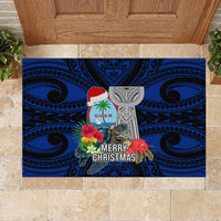Guam Christmas Rubber Doormat Santa Gift Latte Stone and Sea Turle Mix Hibiscus Chamorro Blue Style LT03 - Polynesian Pride