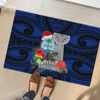 Guam Christmas Rubber Doormat Santa Gift Latte Stone and Sea Turle Mix Hibiscus Chamorro Blue Style LT03 - Polynesian Pride
