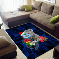 Custom Guam Christmas Area Rug Santa Gift Latte Stone and Sea Turle Mix Hibiscus Chamorro Blue Style LT03