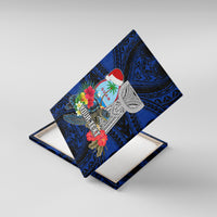 Custom Guam Christmas Canvas Wall Art Santa Gift Latte Stone and Sea Turle Mix Hibiscus Chamorro Blue Style LT03