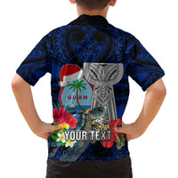 Custom Guam Christmas Family Matching Puletasi Dress and Hawaiian Shirt Santa Gift Latte Stone and Sea Turle Mix Hibiscus Chamorro Blue Style LT03