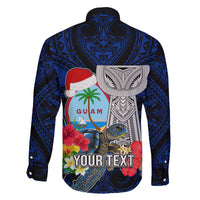 Custom Guam Christmas Family Matching Puletasi Dress and Hawaiian Shirt Santa Gift Latte Stone and Sea Turle Mix Hibiscus Chamorro Blue Style LT03
