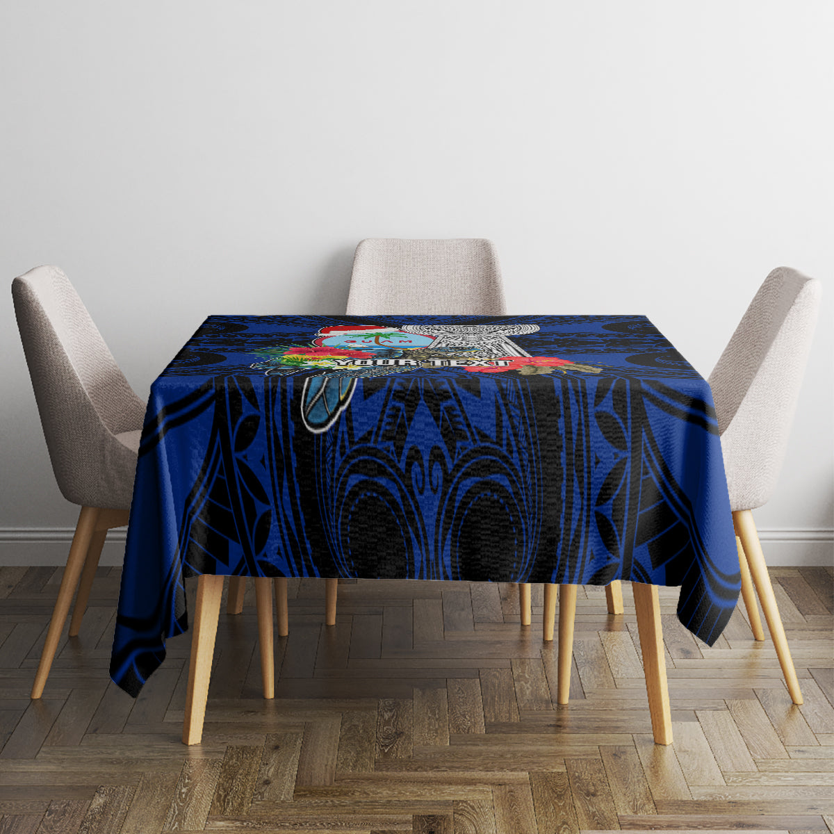 Custom Guam Christmas Tablecloth Santa Gift Latte Stone and Sea Turle Mix Hibiscus Chamorro Blue Style LT03