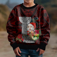 Guam Christmas Kid Ugly Christmas Sweater Santa Gift Latte Stone and Sea Turle Mix Hibiscus Chamorro Red Style LT03 - Polynesian Pride