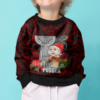 Guam Christmas Kid Ugly Christmas Sweater Santa Gift Latte Stone and Sea Turle Mix Hibiscus Chamorro Red Style LT03 - Polynesian Pride