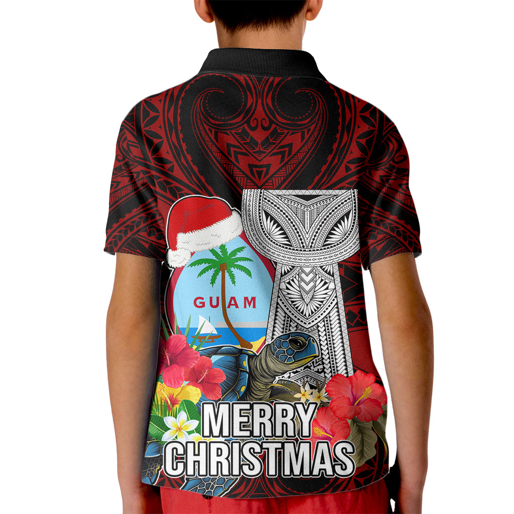 Guam Christmas Kid Polo Shirt Santa Gift Latte Stone and Sea Turle Mix Hibiscus Chamorro Red Style LT03