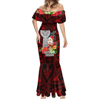 Guam Christmas Mermaid Dress Santa Gift Latte Stone and Sea Turle Mix Hibiscus Chamorro Red Style LT03
