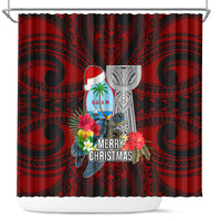 Guam Christmas Shower Curtain Santa Gift Latte Stone and Sea Turle Mix Hibiscus Chamorro Red Style LT03