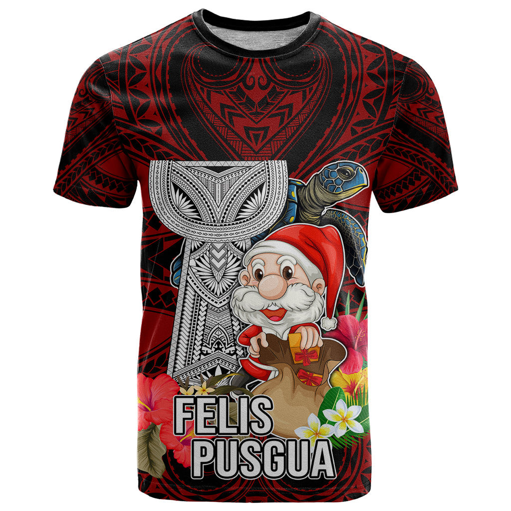 Guam Christmas T Shirt Santa Gift Latte Stone and Sea Turle Mix Hibiscus Chamorro Red Style LT03