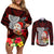 Custom Guam Christmas Couples Matching Off Shoulder Short Dress and Long Sleeve Button Shirt Santa Gift Latte Stone and Sea Turle Mix Hibiscus Chamorro Red Style LT03