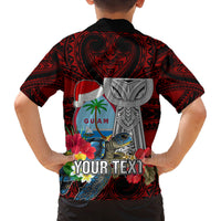 Custom Guam Christmas Family Matching Puletasi Dress and Hawaiian Shirt Santa Gift Latte Stone and Sea Turle Mix Hibiscus Chamorro Red Style LT03