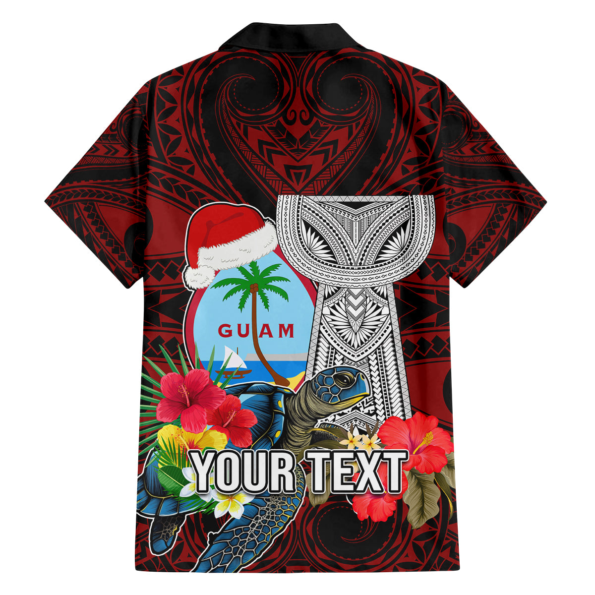 Custom Guam Christmas Family Matching Puletasi Dress and Hawaiian Shirt Santa Gift Latte Stone and Sea Turle Mix Hibiscus Chamorro Red Style LT03