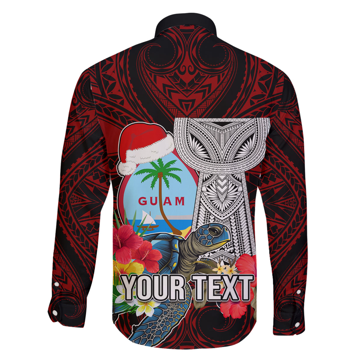 Custom Guam Christmas Family Matching Puletasi Dress and Hawaiian Shirt Santa Gift Latte Stone and Sea Turle Mix Hibiscus Chamorro Red Style LT03