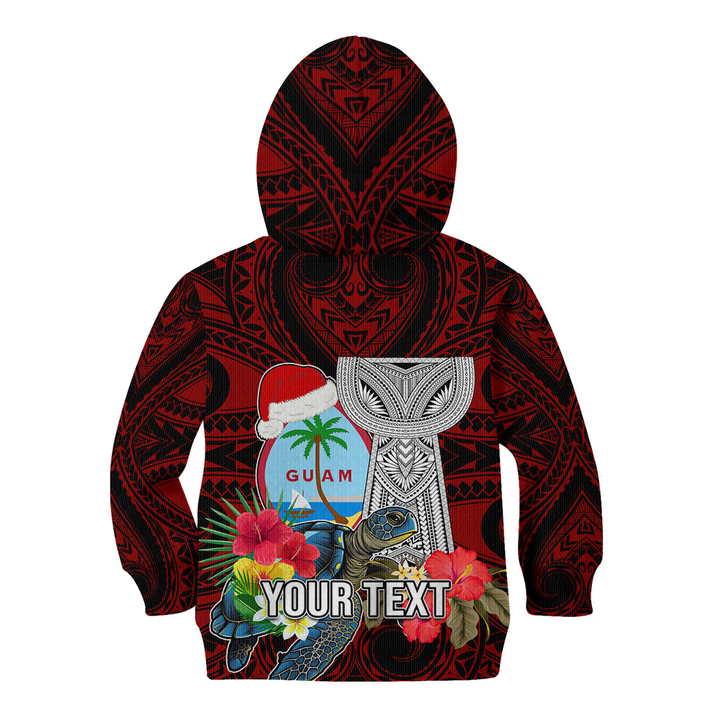 Custom Guam Christmas Kid Hoodie Santa Gift Latte Stone and Sea Turle Mix Hibiscus Chamorro Red Style LT03