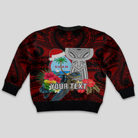 Custom Guam Christmas Kid Ugly Christmas Sweater Santa Gift Latte Stone and Sea Turle Mix Hibiscus Chamorro Red Style LT03 - Polynesian Pride