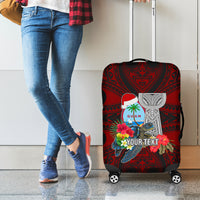 Custom Guam Christmas Luggage Cover Santa Gift Latte Stone and Sea Turle Mix Hibiscus Chamorro Red Style LT03