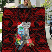 Custom Guam Christmas Quilt Santa Gift Latte Stone and Sea Turle Mix Hibiscus Chamorro Red Style LT03 Red - Polynesian Pride