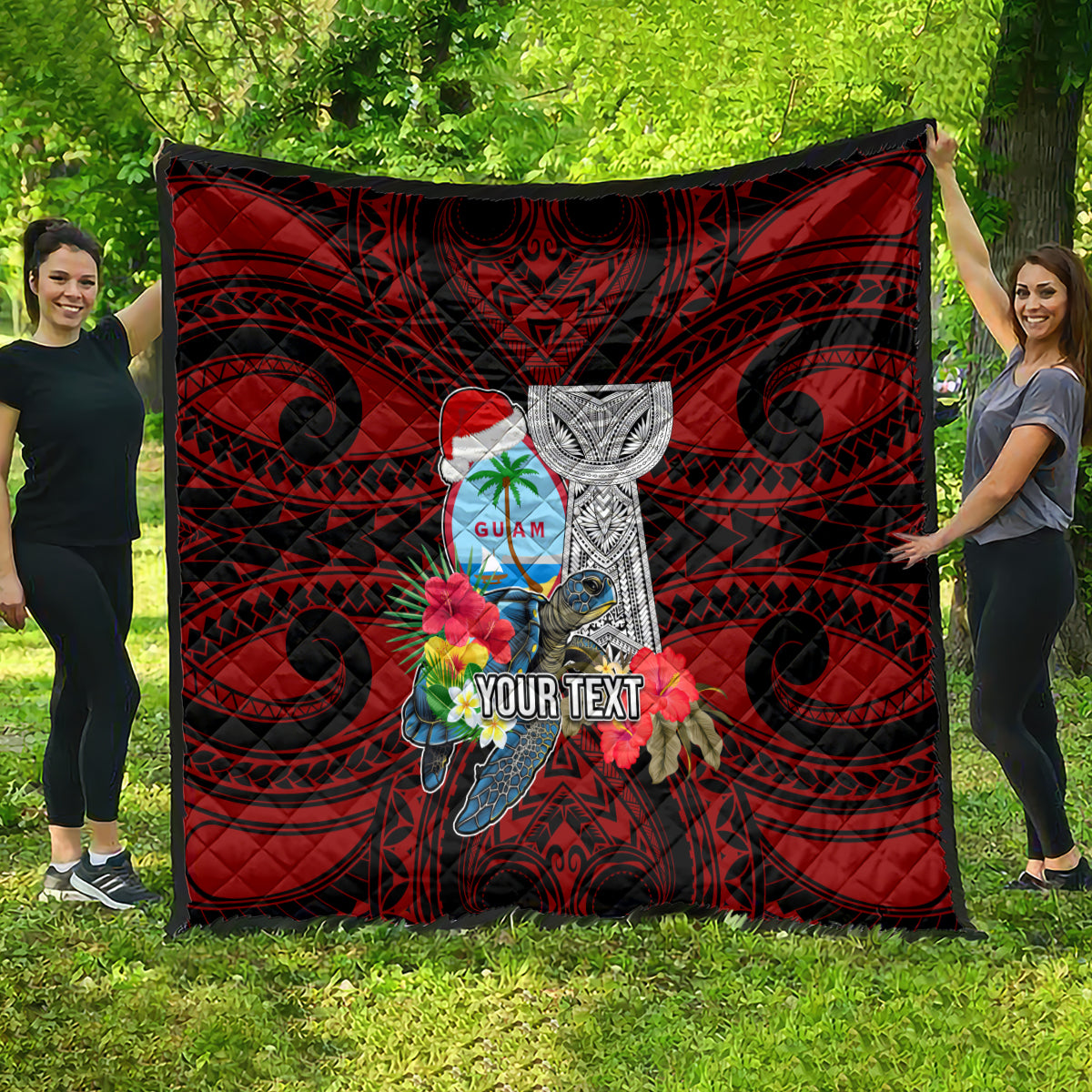 Custom Guam Christmas Quilt Santa Gift Latte Stone and Sea Turle Mix Hibiscus Chamorro Red Style LT03 - Polynesian Pride