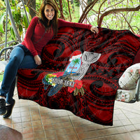 Custom Guam Christmas Quilt Santa Gift Latte Stone and Sea Turle Mix Hibiscus Chamorro Red Style LT03 - Polynesian Pride