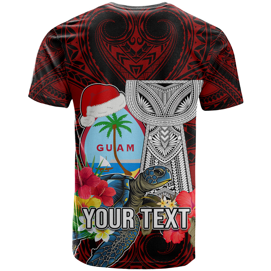 Custom Guam Christmas T Shirt Santa Gift Latte Stone and Sea Turle Mix Hibiscus Chamorro Red Style LT03