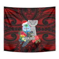 Custom Guam Christmas Tapestry Santa Gift Latte Stone and Sea Turle Mix Hibiscus Chamorro Red Style LT03 - Polynesian Pride