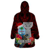Custom Guam Christmas Wearable Blanket Hoodie Santa Gift Latte Stone and Sea Turle Mix Hibiscus Chamorro Red Style LT03