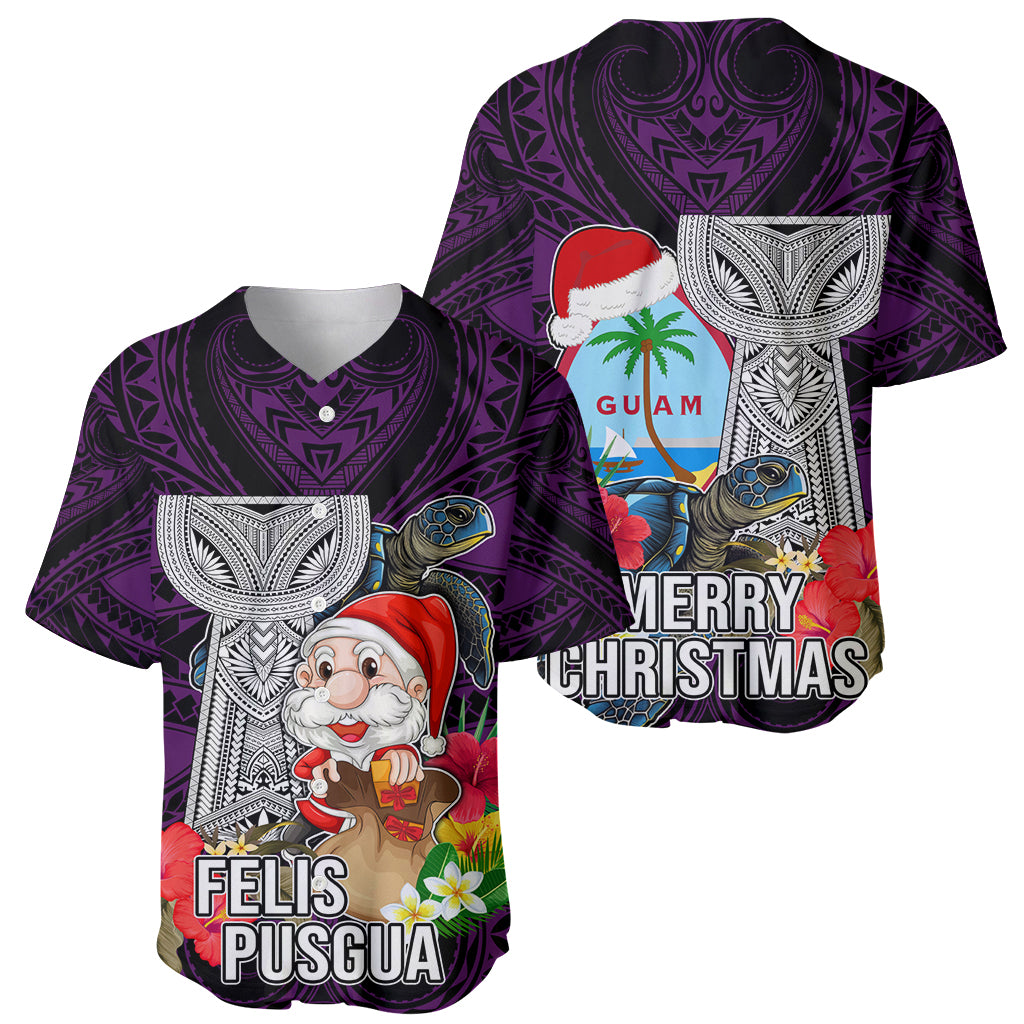 Guam Christmas Baseball Jersey Santa Gift Latte Stone and Sea Turle Mix Hibiscus Chamorro Pink Style LT03