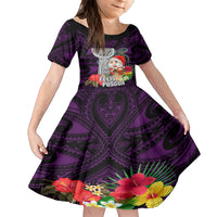 Guam Christmas Family Matching Long Sleeve Bodycon Dress and Hawaiian Shirt Santa Gift Latte Stone and Sea Turle Mix Hibiscus Chamorro Pink Style LT03 Daughter's Dress Pink - Polynesian Pride