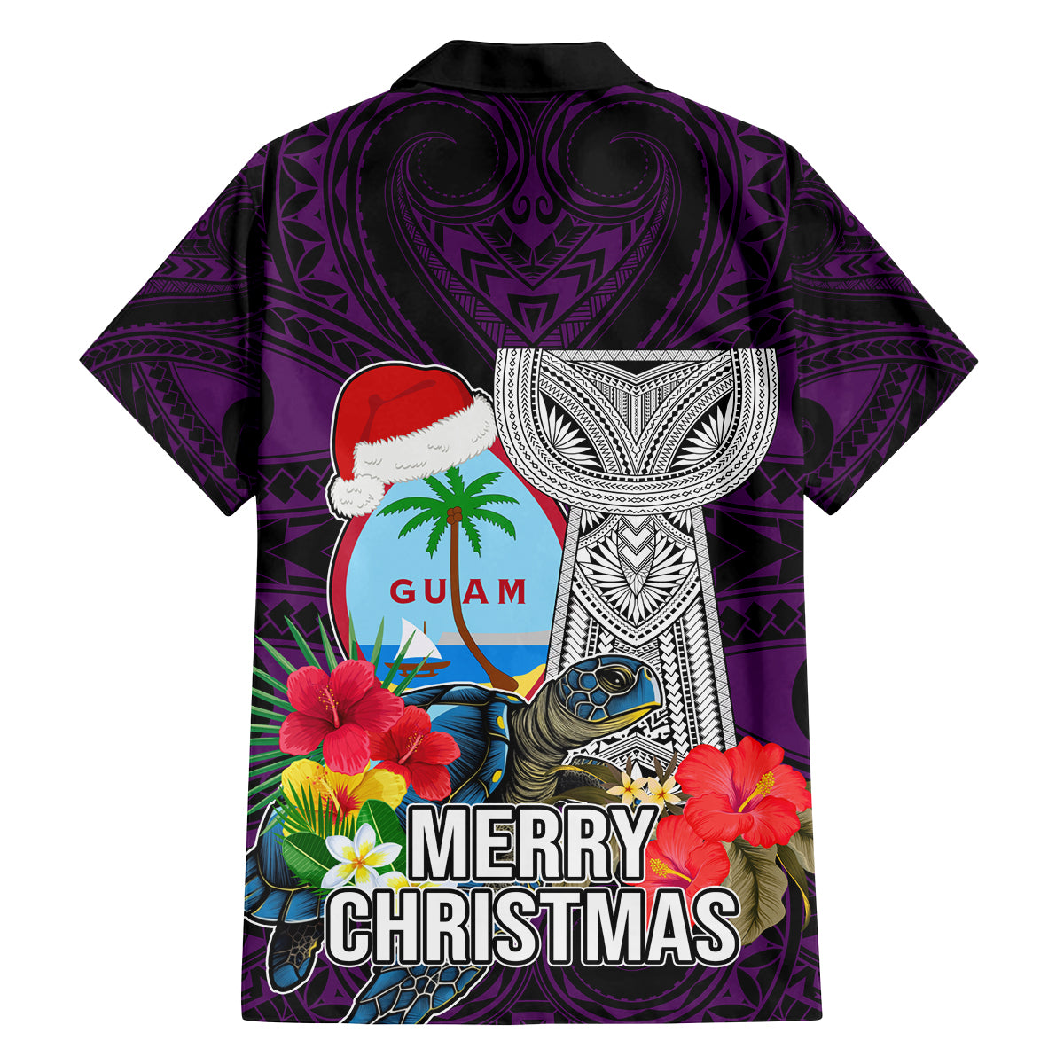 Guam Christmas Family Matching Long Sleeve Bodycon Dress and Hawaiian Shirt Santa Gift Latte Stone and Sea Turle Mix Hibiscus Chamorro Pink Style LT03 - Polynesian Pride