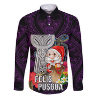 Guam Christmas Family Matching Long Sleeve Bodycon Dress and Hawaiian Shirt Santa Gift Latte Stone and Sea Turle Mix Hibiscus Chamorro Pink Style LT03 Dad's Shirt - Long Sleeve Pink - Polynesian Pride