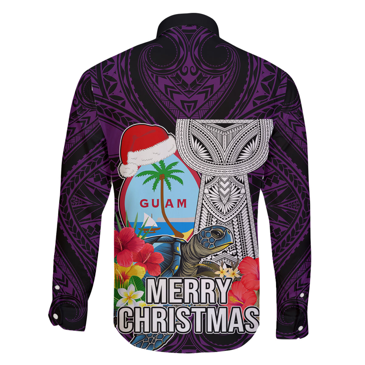 Guam Christmas Family Matching Long Sleeve Bodycon Dress and Hawaiian Shirt Santa Gift Latte Stone and Sea Turle Mix Hibiscus Chamorro Pink Style LT03 - Polynesian Pride