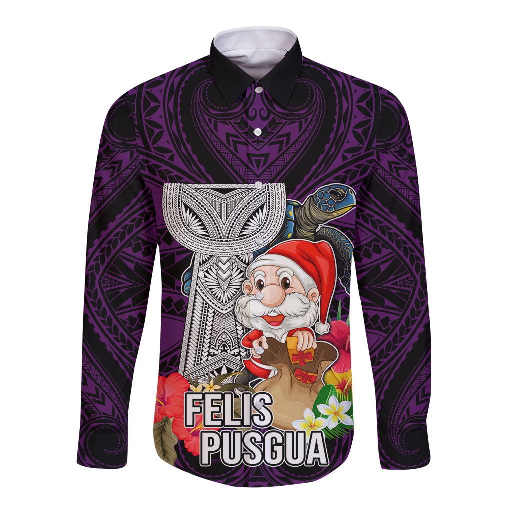 Guam Christmas Long Sleeve Button Shirt Santa Gift Latte Stone and Sea Turle Mix Hibiscus Chamorro Pink Style LT03 Unisex Pink - Polynesian Pride