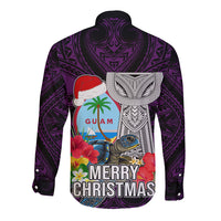 Guam Christmas Long Sleeve Button Shirt Santa Gift Latte Stone and Sea Turle Mix Hibiscus Chamorro Pink Style LT03 - Polynesian Pride