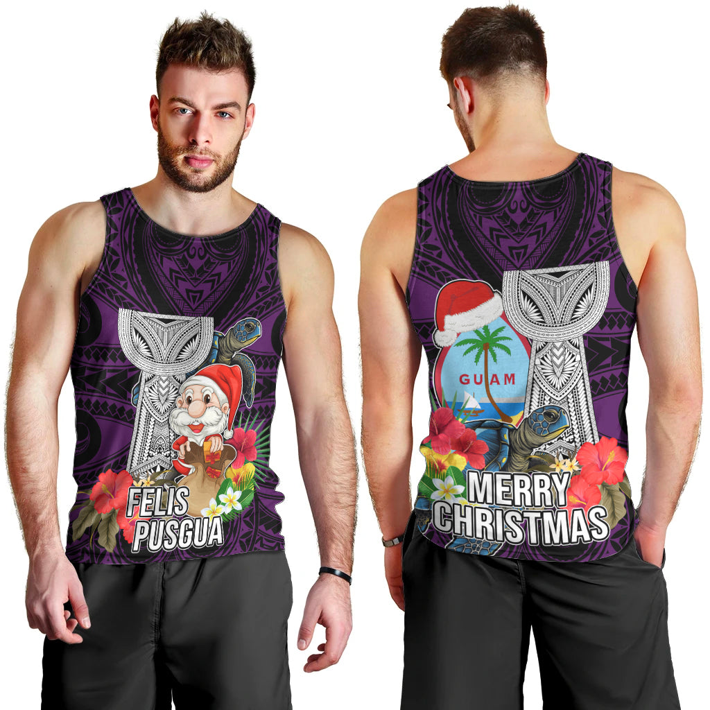 Guam Christmas Men Tank Top Santa Gift Latte Stone and Sea Turle Mix Hibiscus Chamorro Pink Style LT03
