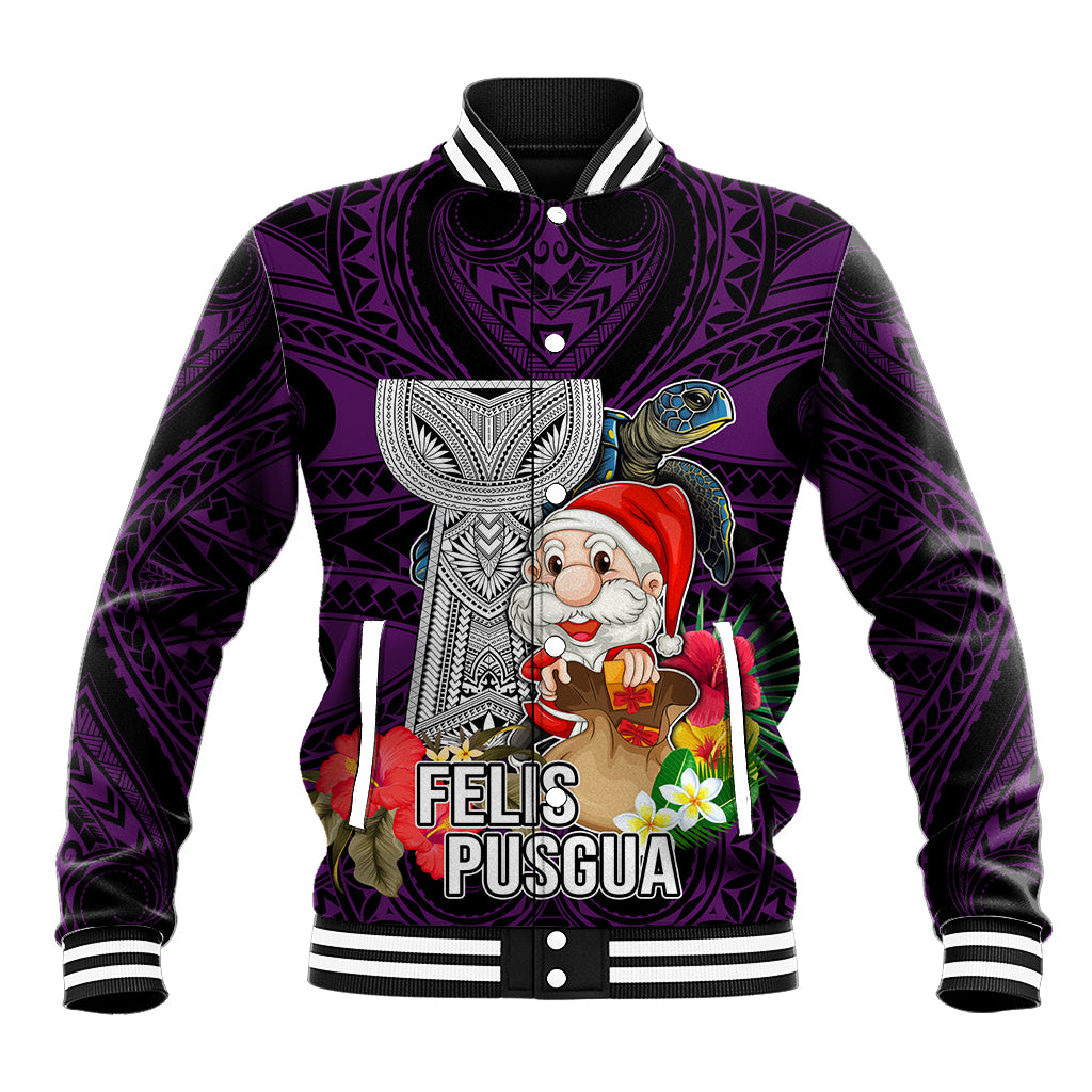 Custom Guam Christmas Baseball Jacket Santa Gift Latte Stone and Sea Turle Mix Hibiscus Chamorro Pink Style LT03