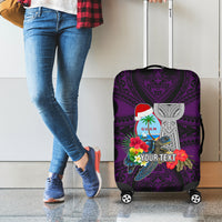 Custom Guam Christmas Luggage Cover Santa Gift Latte Stone and Sea Turle Mix Hibiscus Chamorro Pink Style LT03