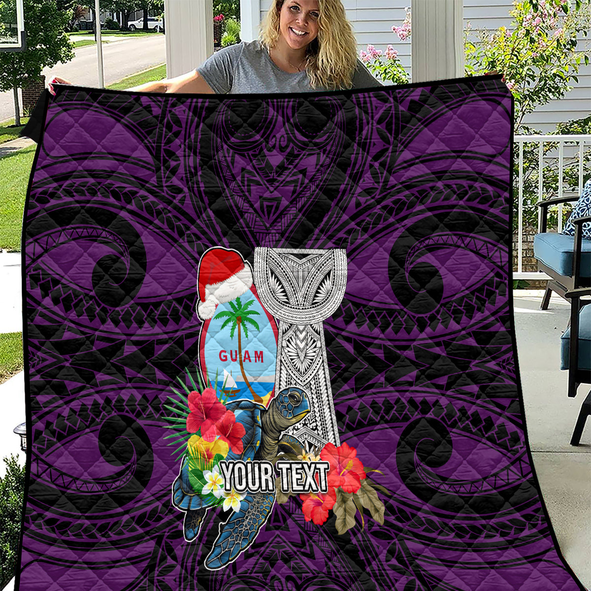 Custom Guam Christmas Quilt Santa Gift Latte Stone and Sea Turle Mix Hibiscus Chamorro Pink Style LT03 Pink - Polynesian Pride