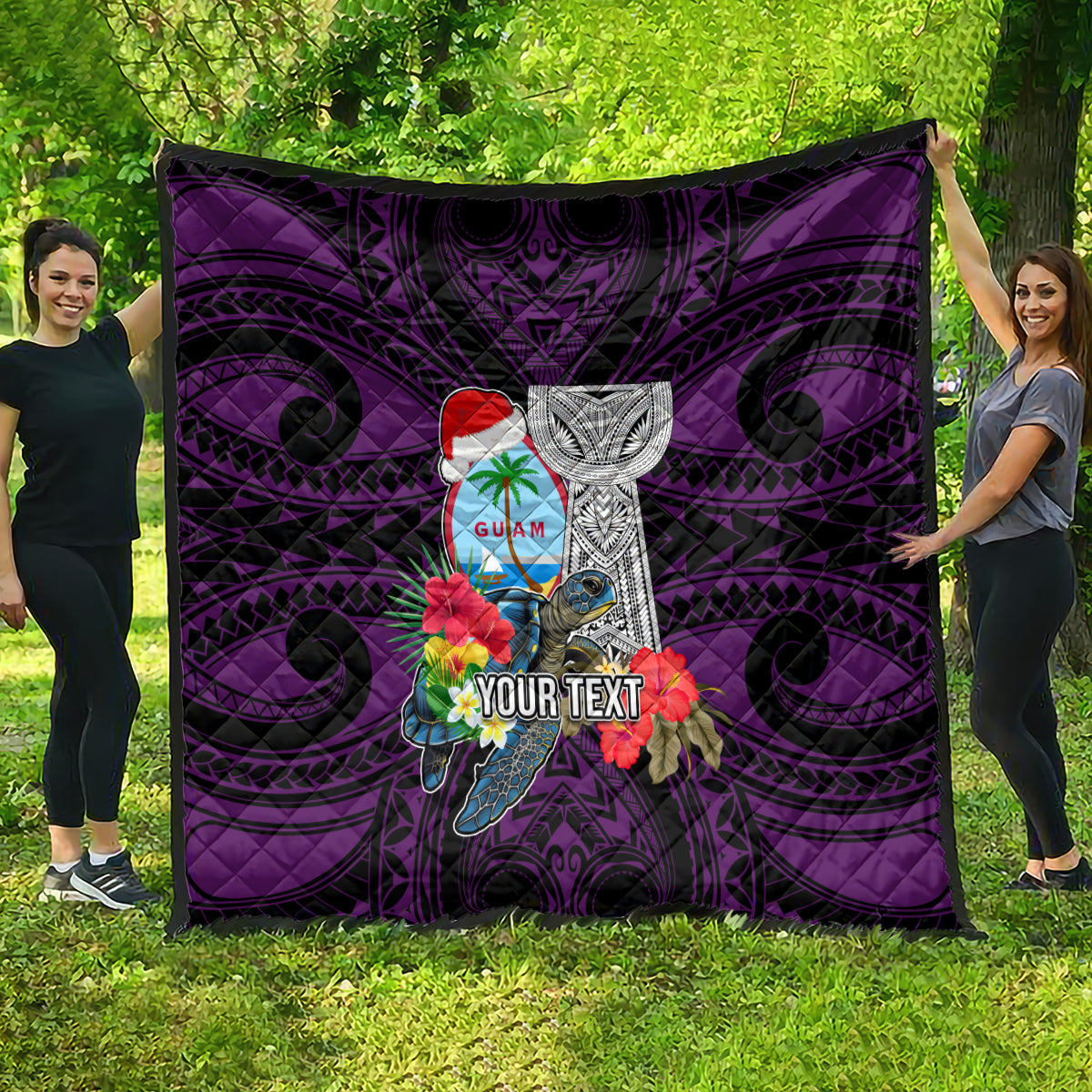 Custom Guam Christmas Quilt Santa Gift Latte Stone and Sea Turle Mix Hibiscus Chamorro Pink Style LT03 - Polynesian Pride