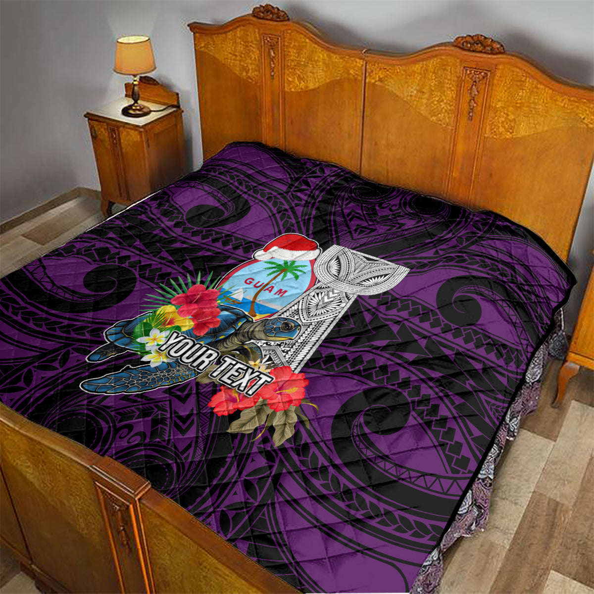 Custom Guam Christmas Quilt Santa Gift Latte Stone and Sea Turle Mix Hibiscus Chamorro Pink Style LT03 - Polynesian Pride