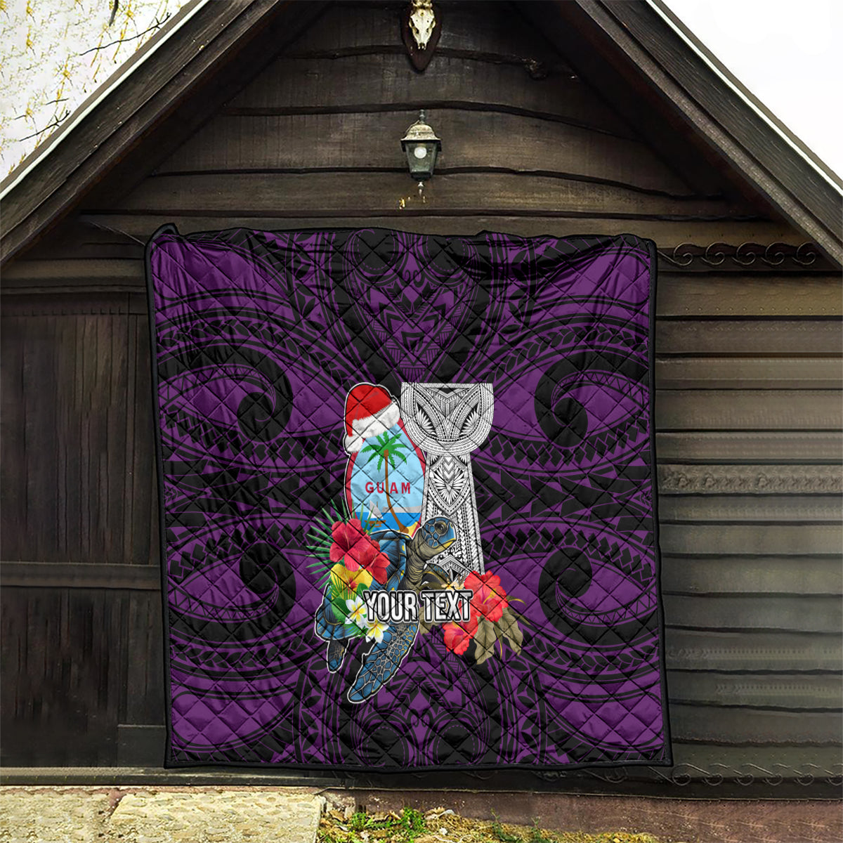 Custom Guam Christmas Quilt Santa Gift Latte Stone and Sea Turle Mix Hibiscus Chamorro Pink Style LT03 - Polynesian Pride